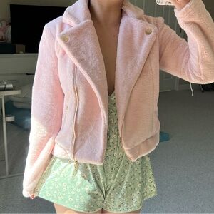 Forever 21 Pink Faux Fur Moto Jacket